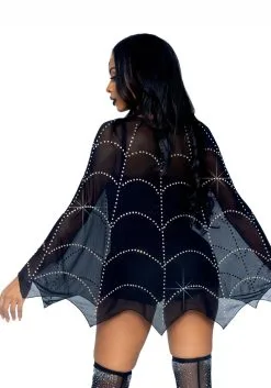 LEG AVENUE Sheer Spiderweb Poncho Embroidered With Rhinestone 5 LEG AVENUE Sheer Spiderweb Poncho Embroidered With Rhinestone -Wolf Costumes Sales Store sheer rhinestone spiderweb poncho alt 1