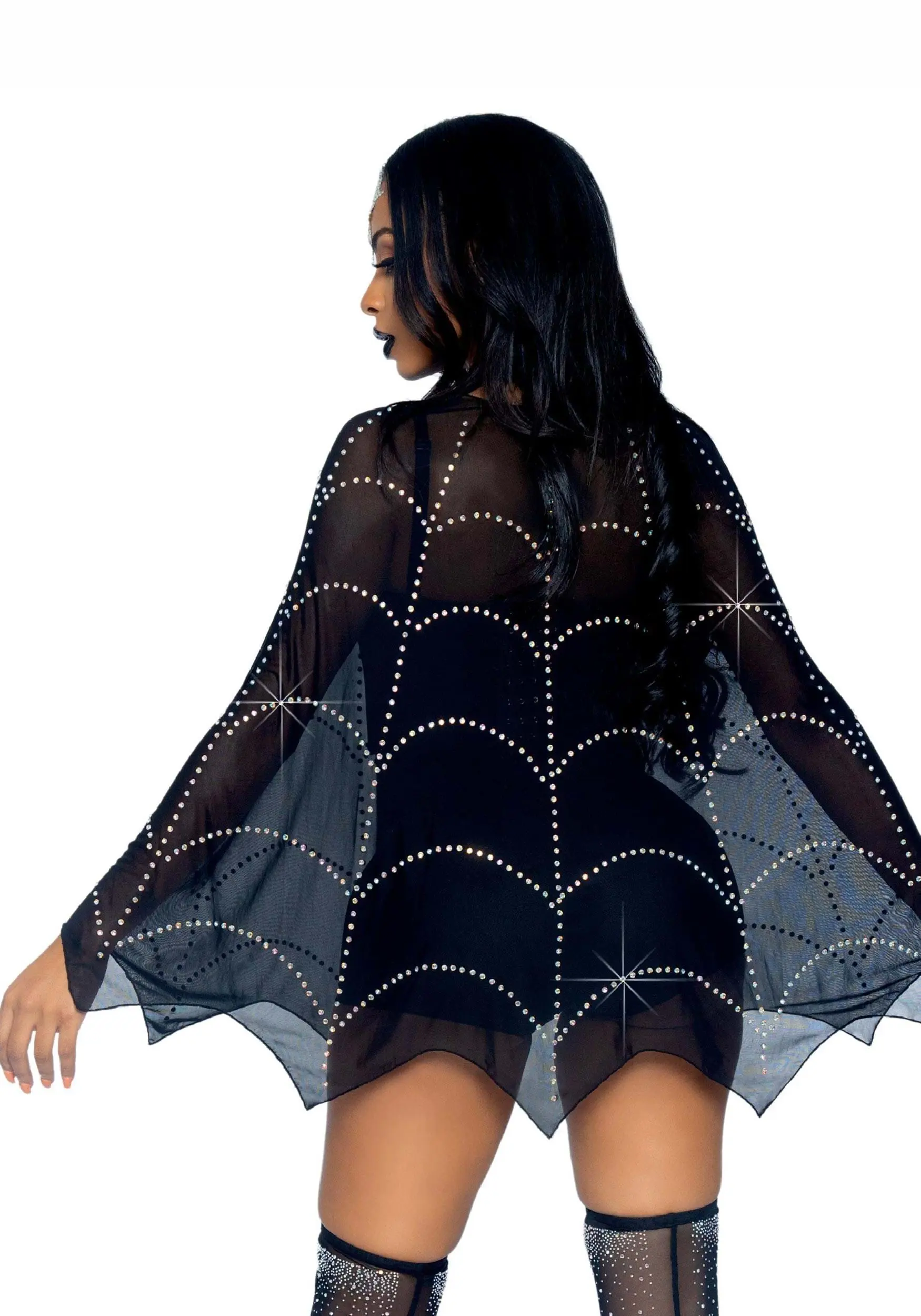 LEG AVENUE Sheer Spiderweb Poncho Embroidered With Rhinestone 2 LEG AVENUE Sheer Spiderweb Poncho Embroidered With Rhinestone - Image 2