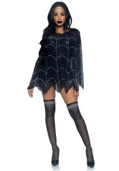 LEG AVENUE Sheer Spiderweb Poncho Embroidered With Rhinestone 6 LEG AVENUE Sheer Spiderweb Poncho Embroidered With Rhinestone -Wolf Costumes Sales Store sheer rhinestone spiderweb poncho alt 2