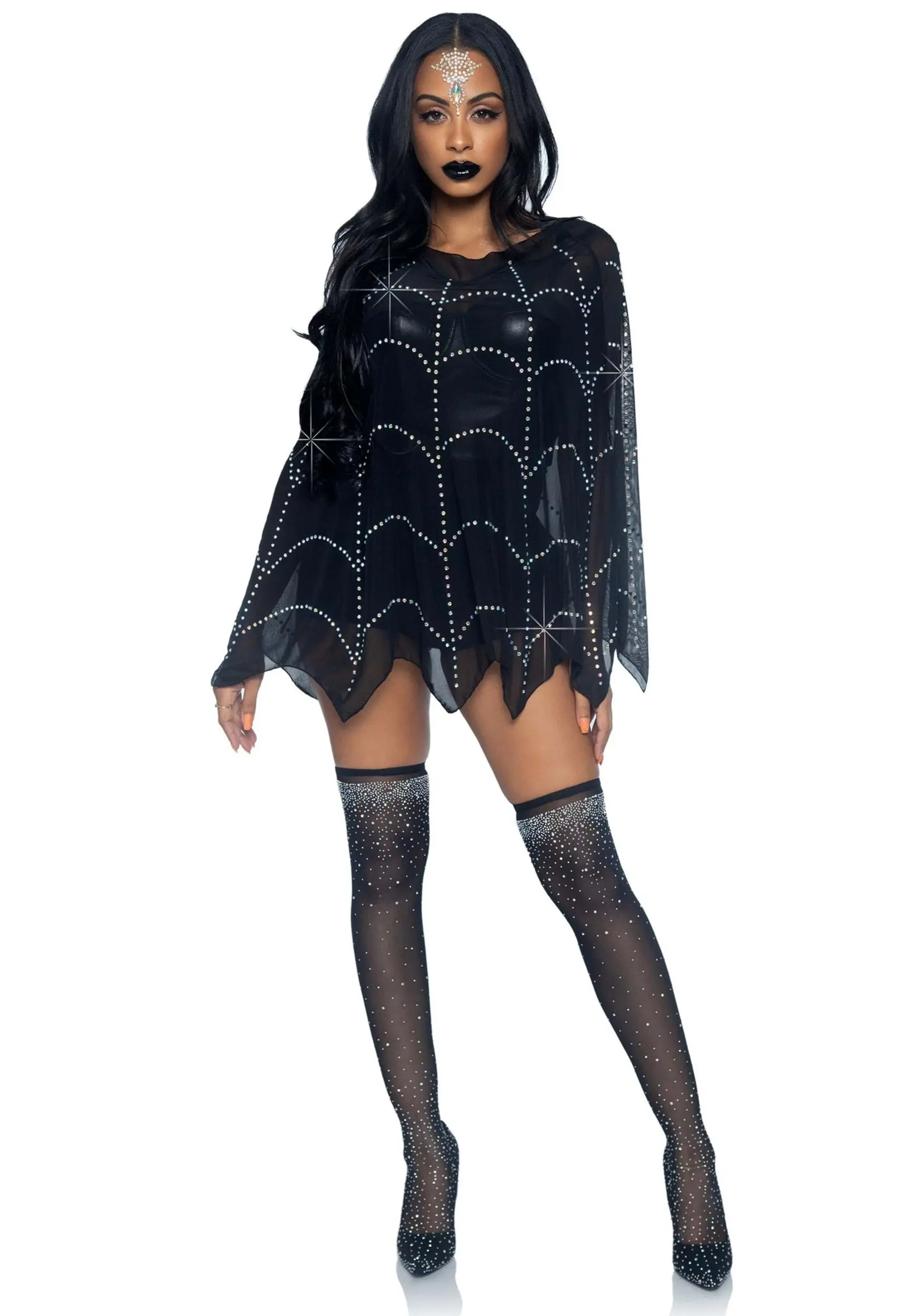 LEG AVENUE Sheer Spiderweb Poncho Embroidered With Rhinestone 3 LEG AVENUE Sheer Spiderweb Poncho Embroidered With Rhinestone - Image 3