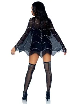 LEG AVENUE Sheer Spiderweb Poncho Embroidered With Rhinestone 7 LEG AVENUE Sheer Spiderweb Poncho Embroidered With Rhinestone -Wolf Costumes Sales Store sheer rhinestone spiderweb poncho alt 3